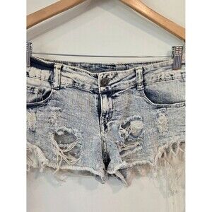 Y2K Acid Wash Distressed Denim Micro Shorts Frayed Cut Off Low Rise Grunge 9